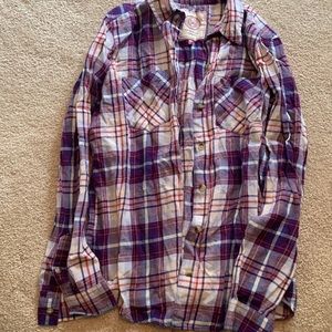 purple plaid long sleeve shirt